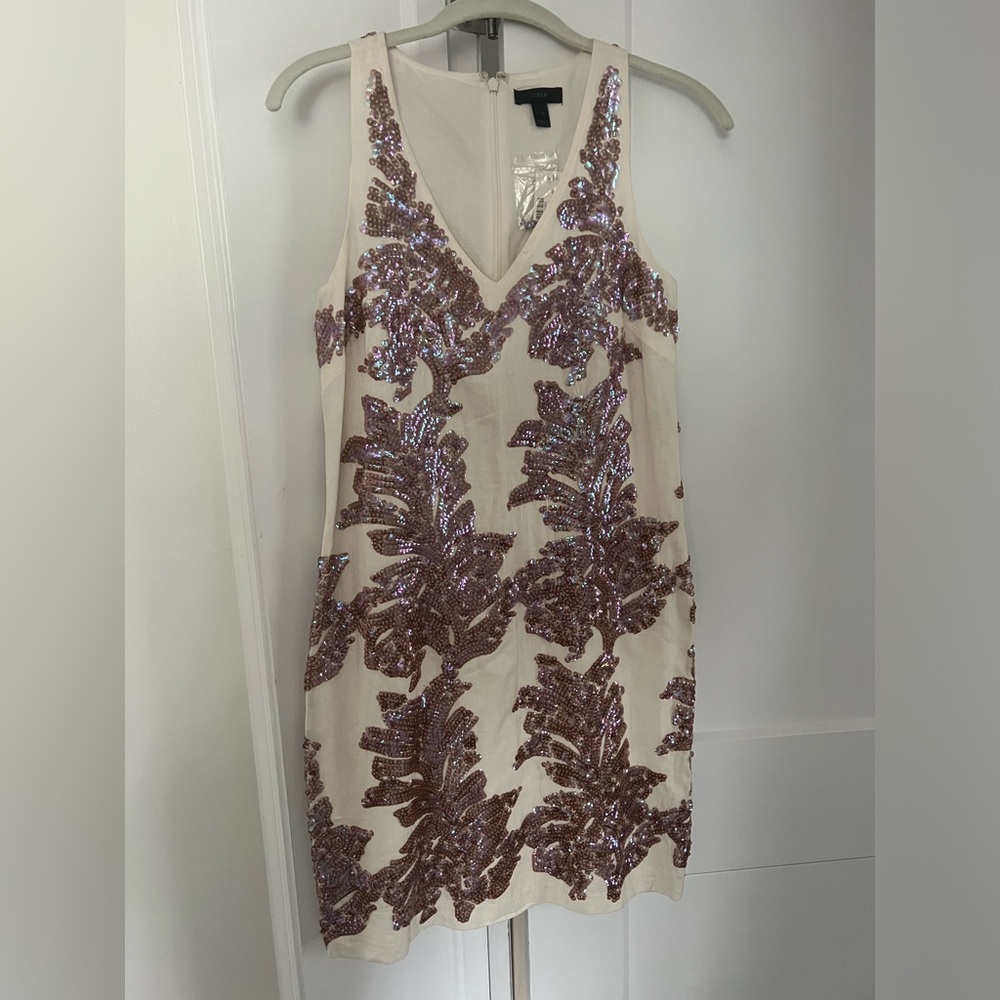 J Crew Sequin Embellished Linen Dress
